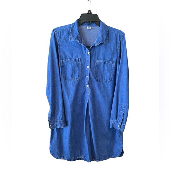 Old Navy Denim Chambray Tunic Dress Long Sleeve Popover Large - Picture 5 of 5